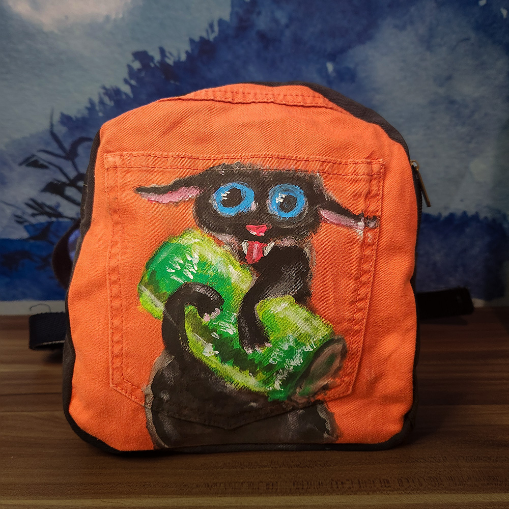 Rucksack aus recyceltem Jeansstoff | Handgefertigtes Unikat | Rucksack mit Motiv