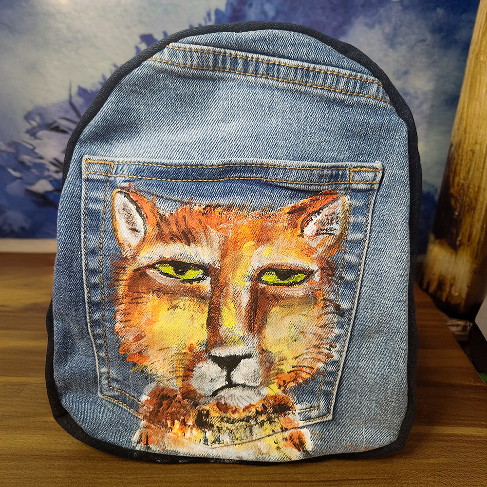 Rucksack aus recyceltem Jeansstoff | Handgefertigtes Unikat | Rucksack mit Motiv