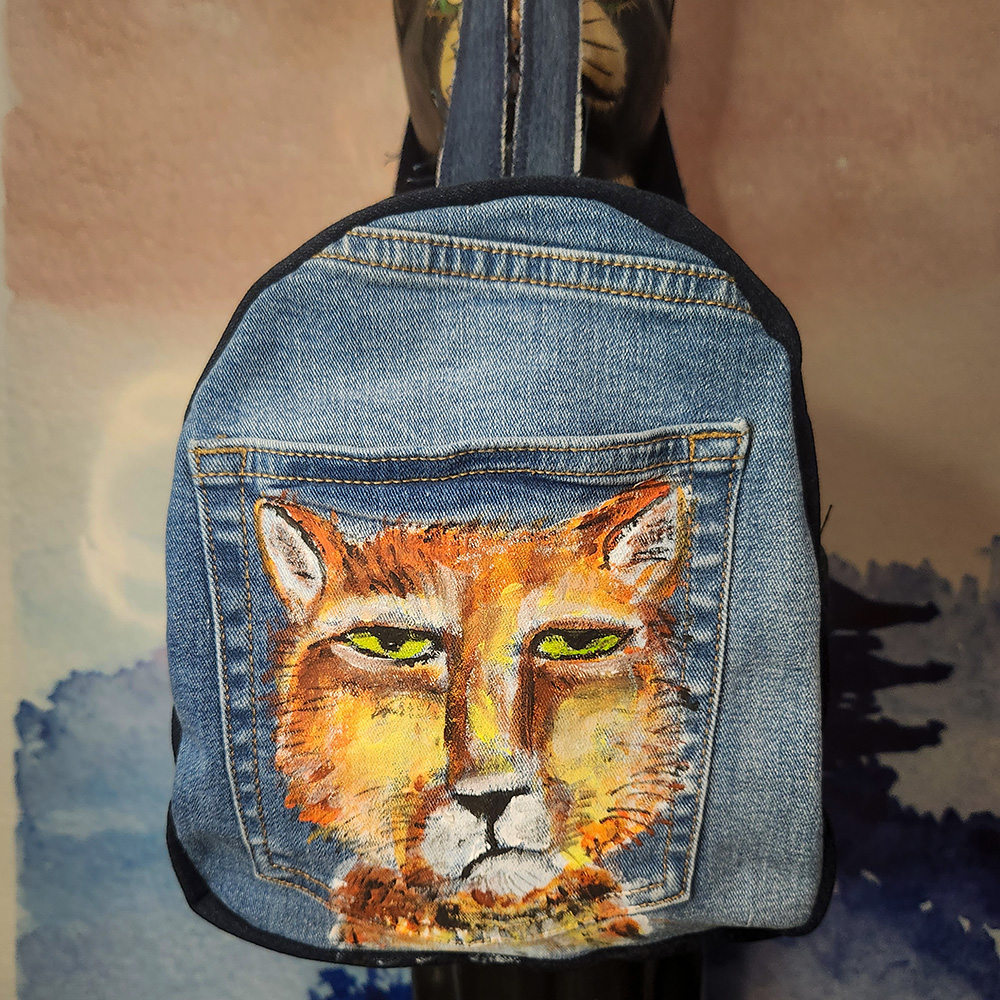 Rucksack aus recyceltem Jeansstoff | Handgefertigtes Unikat | Rucksack mit Motiv – Bild 2