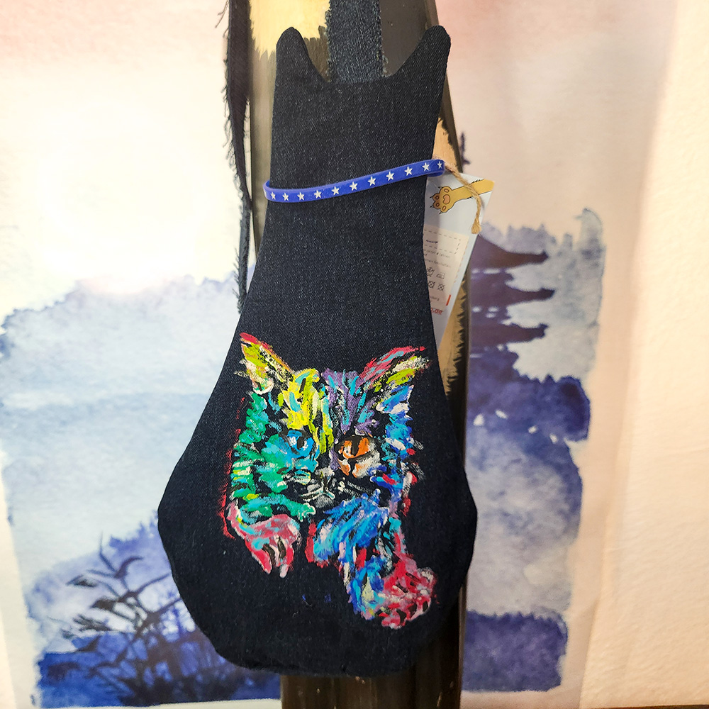 Tasche in Katzenform aus recyceltem Jeansstoff | Handgefertigtes Unikat | Kleine Tasche mit Motiv