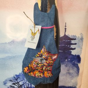 Tasche in Katzenform aus recyceltem Jeansstoff | Handgefertigtes Unikat | Kleine Tasche mit Motiv