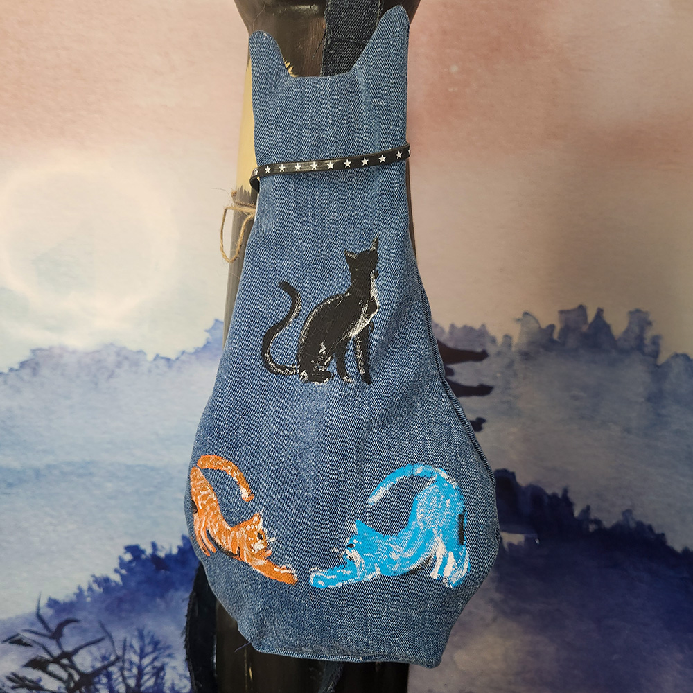 Tasche in Katzenform aus recyceltem Jeansstoff | Handgefertigtes Unikat | Kleine Tasche mit Motiv