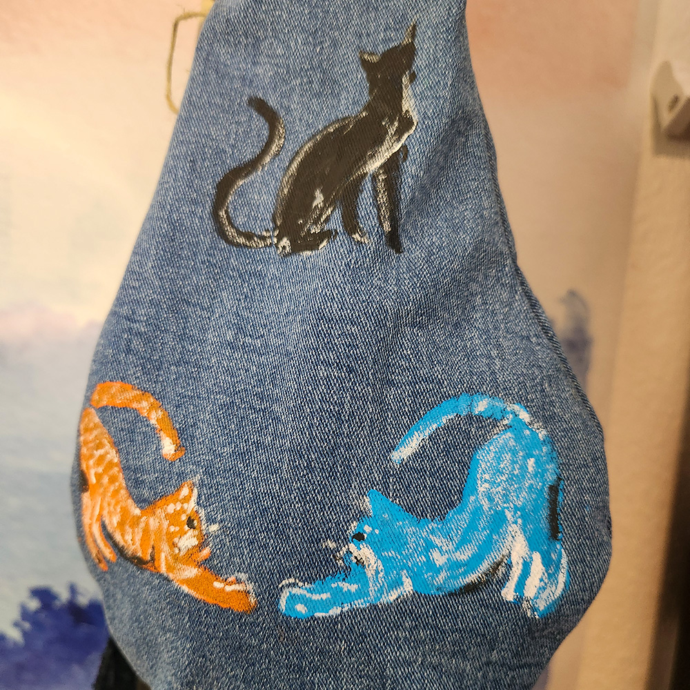 Tasche in Katzenform aus recyceltem Jeansstoff | Handgefertigtes Unikat | Kleine Tasche mit Motiv