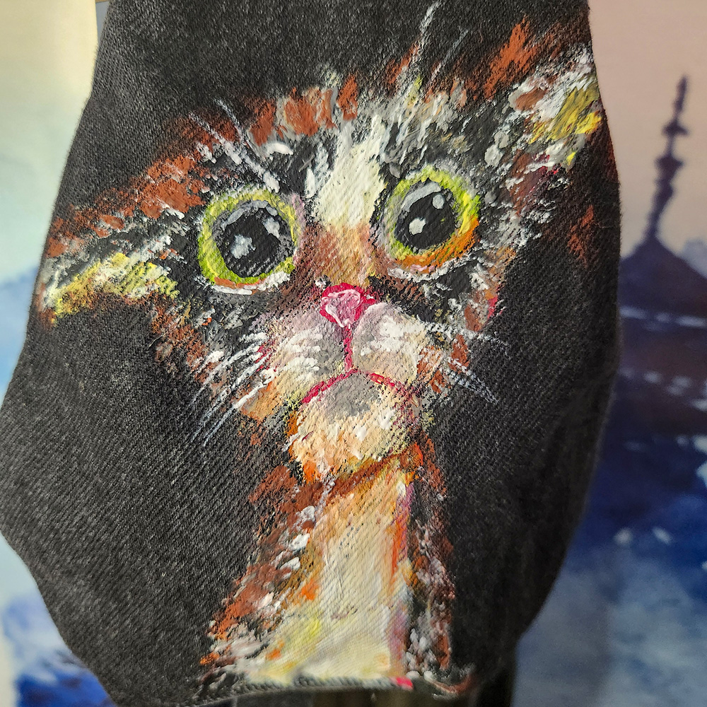 Tasche in Katzenform aus recyceltem Jeansstoff | Handgefertigtes Unikat | Kleine Tasche mit Motiv