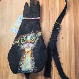 Tasche in Katzenform aus recyceltem Jeansstoff | Handgefertigtes Unikat | Kleine Tasche mit Motiv