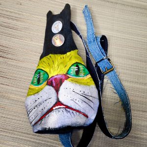 Tasche in Katzenform aus recyceltem Jeansstoff | Handgefertigtes Unikat | Rucksack mit Motiv