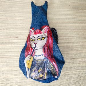 Tasche in Katzenform aus recyceltem Jeansstoff | Handgefertigtes Unikat | Rucksack mit Motiv