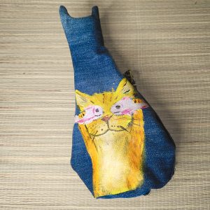 Tasche in Katzenform aus recyceltem Jeansstoff | Handgefertigtes Unikat | Rucksack mit Motiv