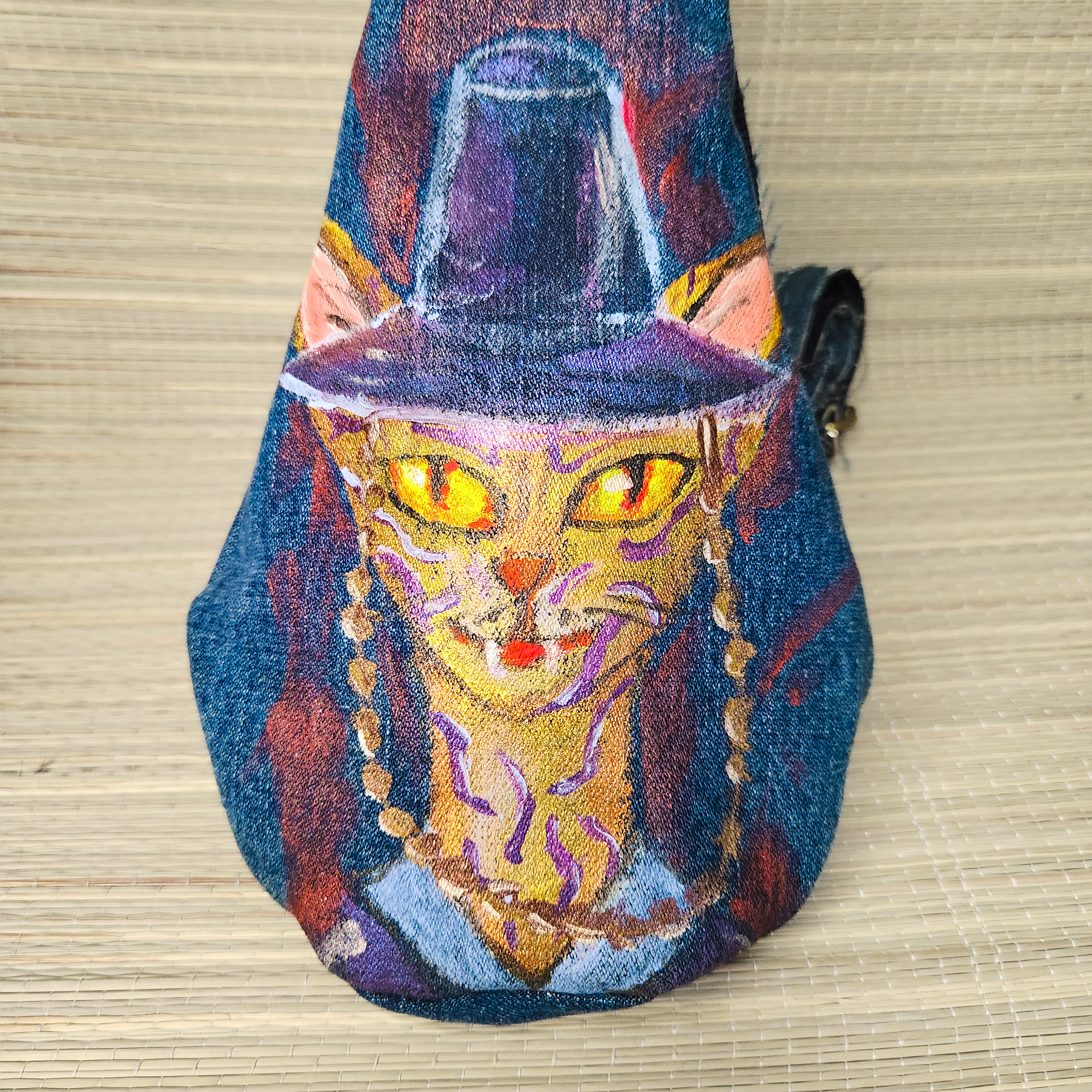 Tasche in Katzenform aus recyceltem Jeansstoff | Handgefertigtes Unikat | Rucksack mit Motiv