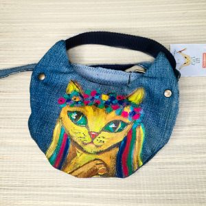 Tasche in Katzenform aus recyceltem Jeansstoff | Handgefertigtes Unikat | Kleine Tasche mit Motiv